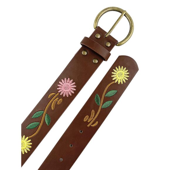 9692 Belts For Women Western Fashion Boho Embroidery Pu Leather Belt